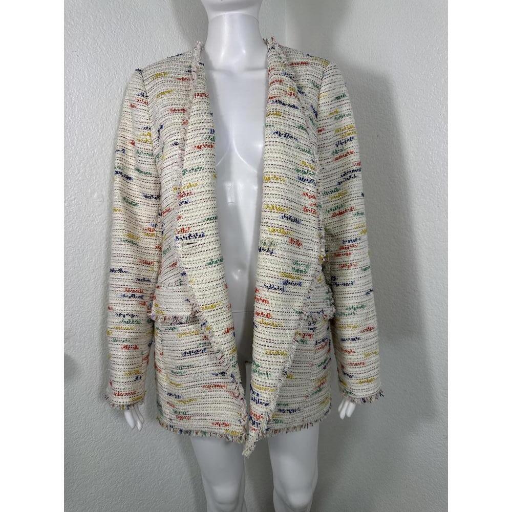 New Pearl By Lela Rose Sz 8 Tweed Blazer Jacket Fringe Trim Chic Preppy Classic - Picture 8 of 8